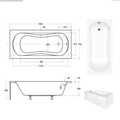 Besco Baignoire rectangulaire - 130 x 70 cm - sans Habillage - avec Pieds - Poignées - Vidage Chrome - ARIA PLUS