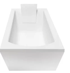 Baignoire Droite|Besco Baignoire rectangulaire + tablier blanc + repose tête - SHEA - 150 x 70 cm
