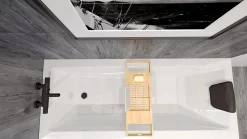 Baignoire D'Angle|Badland Baignoire rectangulaire 130 x 70 MODERN acrylique blanc, sans Habillage + Repose Tête + Étagère bambou + Pieds + Vidage à chromé