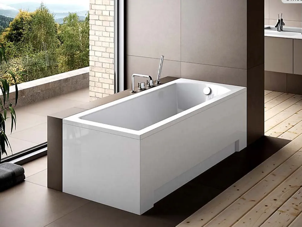 Baignoire Droite|Besco Baignoire rectangulaire - 180 x 80 cm - avec Tablier - Pieds - Vidage Chrome - SHEA