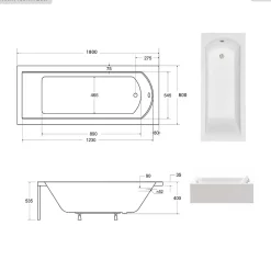 Baignoire Droite|Besco Baignoire rectangulaire - 180 x 80 cm - avec Tablier - Pieds - Vidage Chrome - SHEA