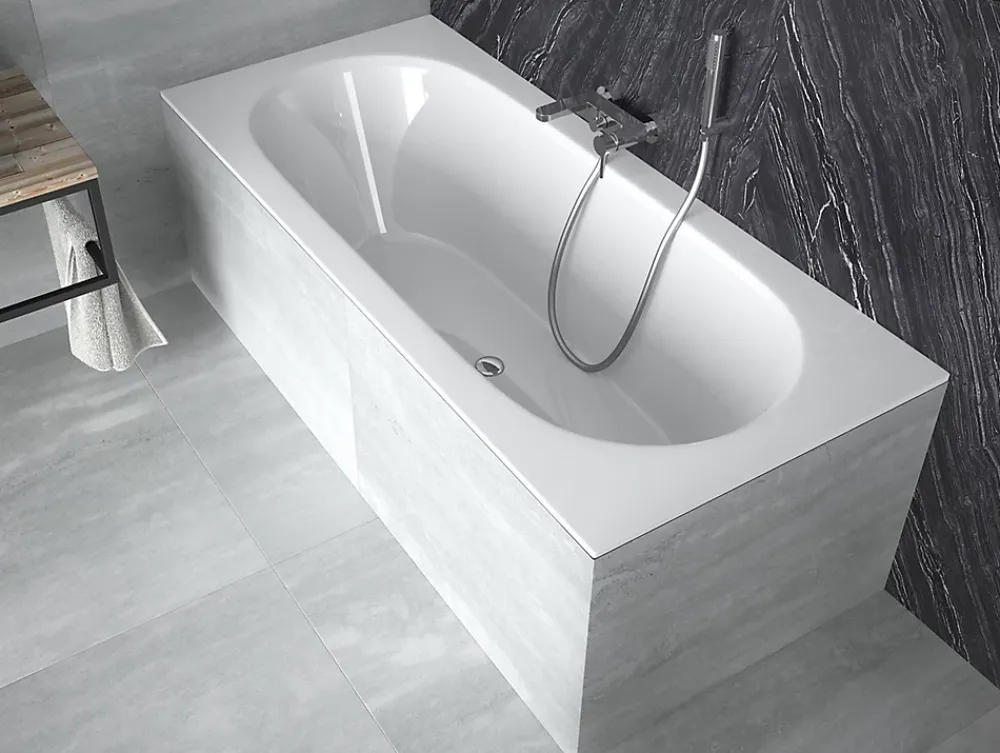Baignoire D'Angle|Badland Baignoire rectangulaire 180 x 80 VITAE SLIM acrylique blanc + Habillage en polystyrène (4 cm) + Pieds + Vidage à chromé