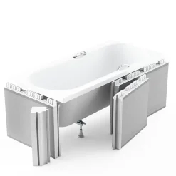 Baignoire D'Angle|Badland Baignoire rectangulaire 180 x 80 VITAE SLIM acrylique blanc + Habillage en polystyrène (4 cm) + Pieds + Vidage à chromé