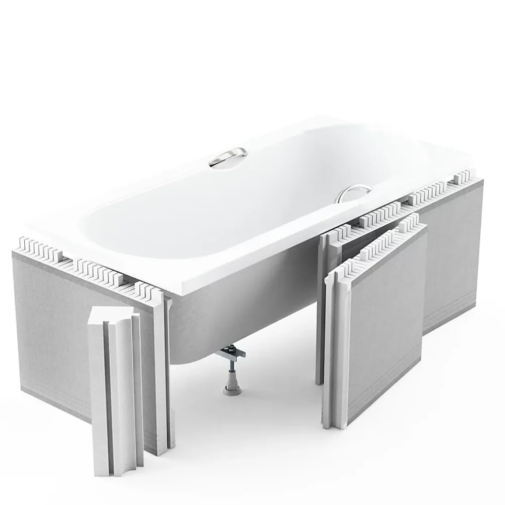 Baignoire D'Angle|Badland Baignoire rectangulaire 180 x 80 VITAE SLIM acrylique blanc + Habillage en polystyrène (4 cm) + Pieds + Vidage à chromé