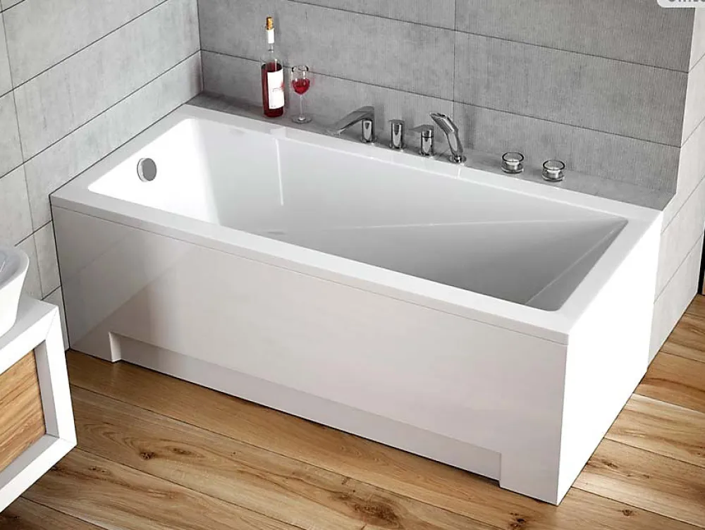 Baignoire Droite|Besco Baignoire rectangulaire - 170 x 70 cm - sans Habillage - avec Pieds - Vidage Chrome - MODERN