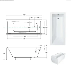 Baignoire Droite|Besco Baignoire rectangulaire - 170 x 70 cm - sans Habillage - avec Pieds - Vidage Chrome - MODERN