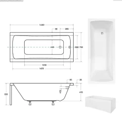 Baignoire Droite|Besco Baignoire rectangulaire - 160 x 70 cm - sans Habillage - avec Pieds - Vidage Chrome - OPTIMA