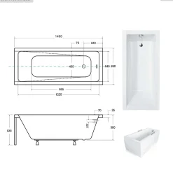 Baignoire Droite|Besco Baignoire rectangulaire - 140 x 70 cm - avec Habillage - Pieds - Vidage Chrome - MODERN