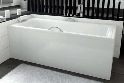 Baignoire Droite|Besco Baignoire rectangulaire - 170 x 75 cm - avec Habillage - Pieds - Vidage Chrome - TALIA