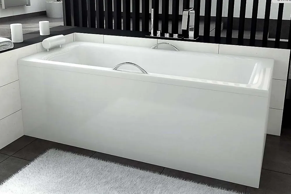Baignoire Droite|Besco Baignoire rectangulaire - 170 x 75 cm - avec Habillage - Pieds - Vidage Chrome - TALIA