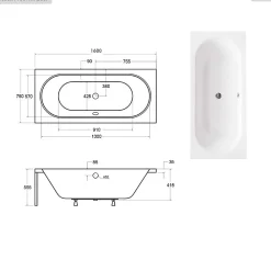 Baignoire Droite|Besco Baignoire rectangulaire - 160 x 75 cm - avec Habillage Polystyrène - Pieds - Vidage Chrome - VITAE SLIM
