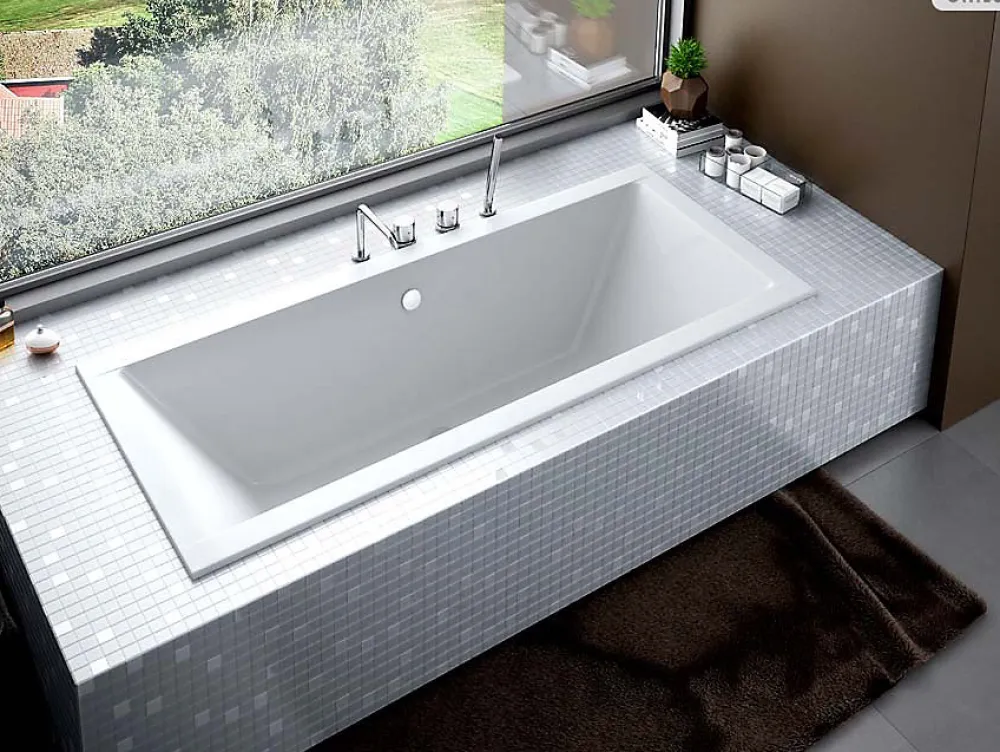 Baignoire Droite|Besco Baignoire rectangulaire - 175 x 80 cm - avec Habillage - Pieds - Vidage Chrome - QUADRO SLIM