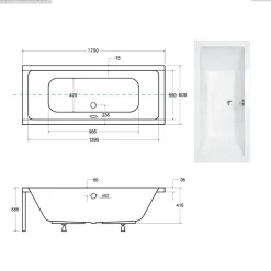 Baignoire Droite|Besco Baignoire rectangulaire - 175 x 80 cm - avec Habillage - Pieds - Vidage Chrome - QUADRO SLIM