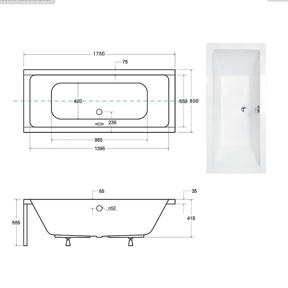 Baignoire Droite|Besco Baignoire rectangulaire - 175 x 80 cm - avec Habillage - Pieds - Vidage Chrome - QUADRO SLIM