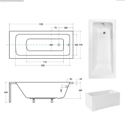 Baignoire Droite|Besco Baignoire rectangulaire - 110 x 70 cm - sans Habillage - avec Pieds - Vidage Chrome - TALIA