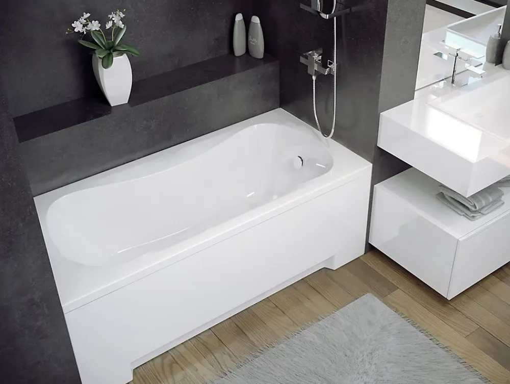 Baignoire D'Angle|Badland Baignoire rectangulaire 130 x 70 ARIA acrylique blanc + Support stabilisateur en polystyrène + Pieds + Vidage à chromé