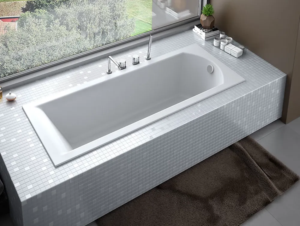Baignoire D'Angle|Badland Baignoire rectangulaire 170 x 70 SHEA SLIM acrylique blanc, sans Habillage + Pieds + Vidage à chromé