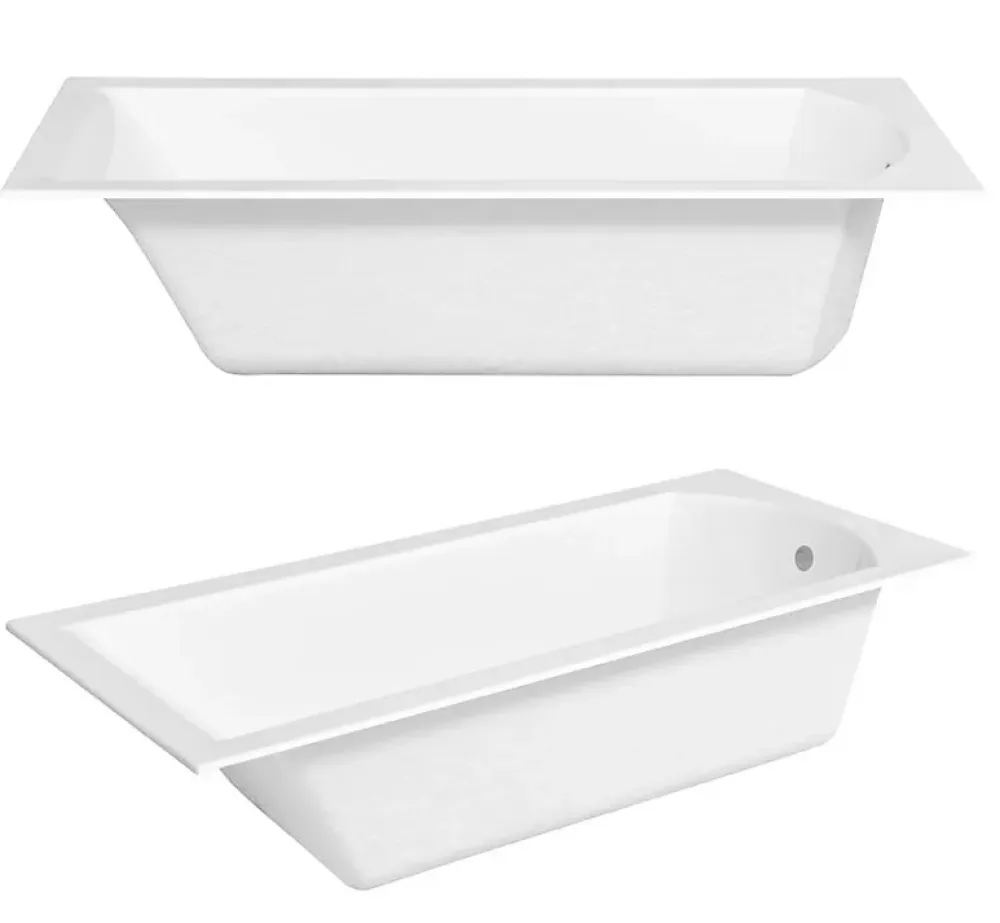 Baignoire D'Angle|Badland Baignoire rectangulaire 170 x 70 SHEA SLIM acrylique blanc, sans Habillage + Pieds + Vidage à chromé