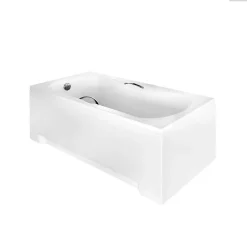 Baignoire Droite|Besco Baignoire rectangulaire - 170 x 70 cm - avec Tablier Blanc - Pieds - Poignées - Vidage Chrome - ARIA PLUS