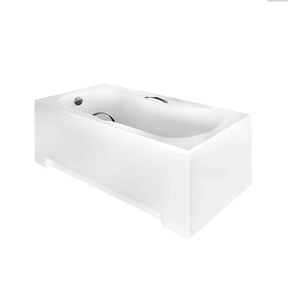 Baignoire Droite|Besco Baignoire rectangulaire - 170 x 70 cm - avec Tablier Blanc - Pieds - Poignées - Vidage Chrome - ARIA PLUS