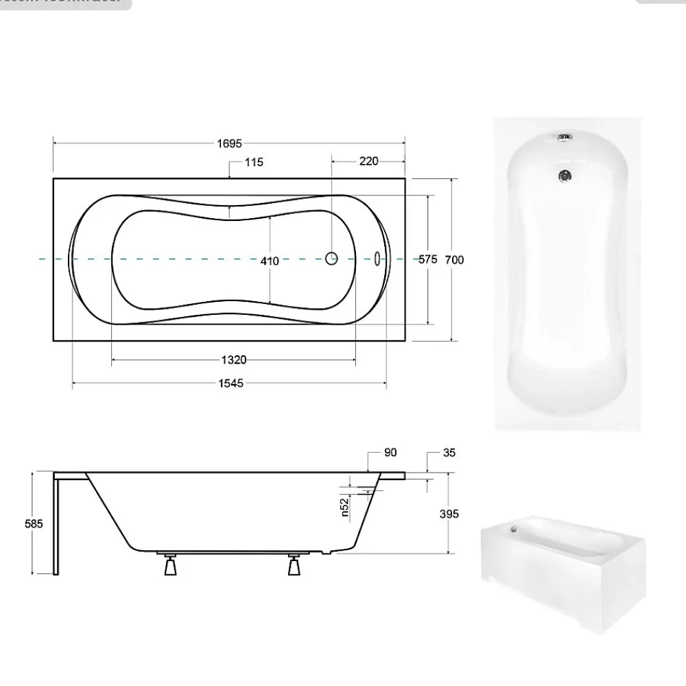 Baignoire Droite|Besco Baignoire rectangulaire - 170 x 70 cm - avec Tablier Blanc - Pieds - Poignées - Vidage Chrome - ARIA PLUS