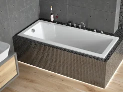 Baignoire D'Angle|Badland Baignoire rectangulaire 180 x 80 MODERN SLIM acrylique blanc + Habillage en polystyrène + Pieds + Vidage à chromé