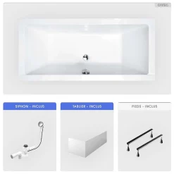 Baignoire Droite|Besco Baignoire rectangulaire - 170 x 75 cm - avec Tablier - Pieds - Vidage Chrome - QUADRO