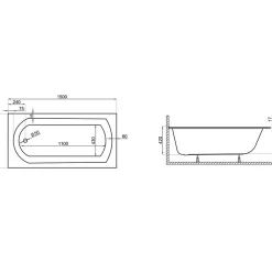 Baignoire D'Angle|Badland Baignoire rectangulaire 150 x 75 CLASSIC SLIM acrylique blanc + Support stabilisateur en polystyrène + Pieds + Vidage à chromé