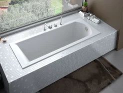 Baignoire D'Angle|Badland Baignoire rectangulaire 150 x 70 SHEA SLIM acrylique blanc + Habillage en polystyrène (4 cm) + Pieds + Vidage à chromé