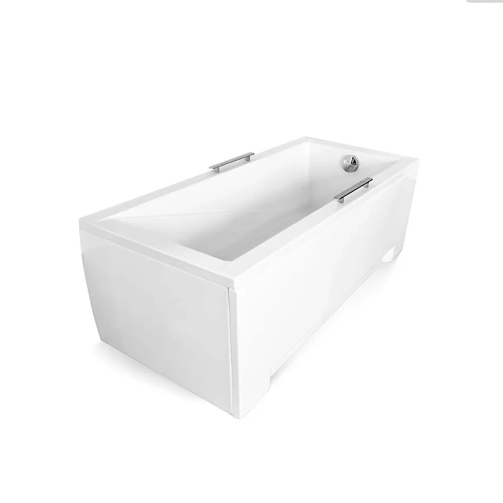 Baignoire Droite|Besco Baignoire rectangulaire - 120 x 70 cm - avec Tablier Blanc - Pieds - Vidage Chrome - MODERN