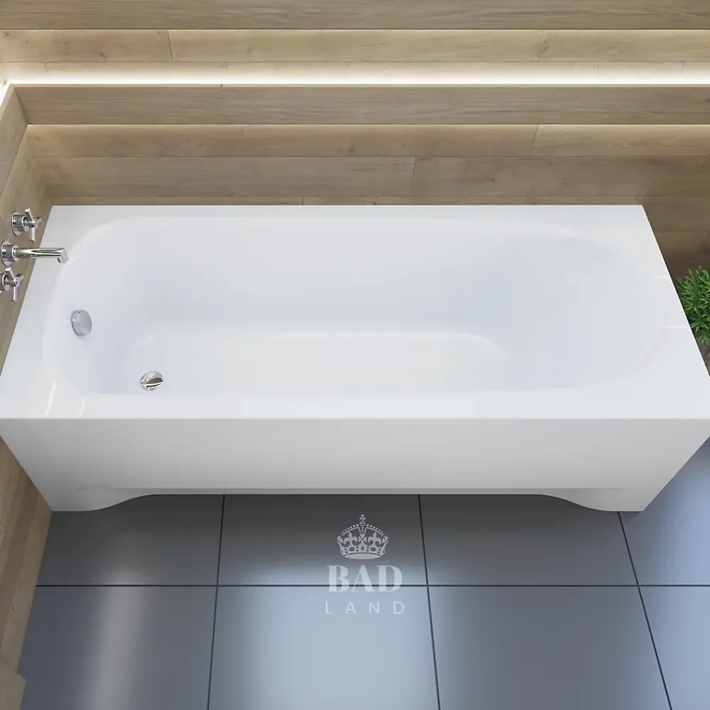 Baignoire D'Angle|Badland Baignoire rectangulaire 160 x 75 MEDIUM acrylique blanc + avec Tablier + Pieds + Vidage à chromé