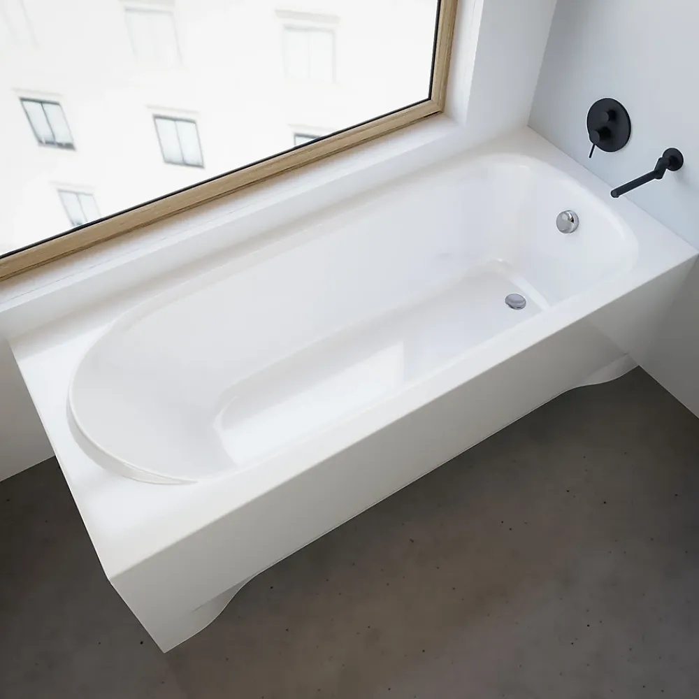 Baignoire D'Angle|Badland Baignoire rectangulaire 160 x 75 MEDIUM acrylique blanc + avec Tablier + Pieds + Vidage à chromé
