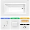 Besco Baignoire rectangulaire - 180 x 80 cm - sans Habillage - avec Pieds - Repose-tête - Étagère bambou - Vidage Chrome - MODERN