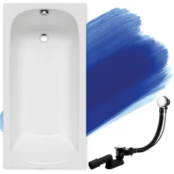 Baignoire D'Angle|Badland Baignoire rectangulaire 130 x 70 CLASSIC acrylique blanc, sans Habillage + Pieds + Vidage à chromé