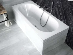 Baignoire Droite|Besco Baignoire rectangulaire - 150 x 75 cm - sans Habillage - avec Pieds - Vidage Chrome - VITAE SLIM