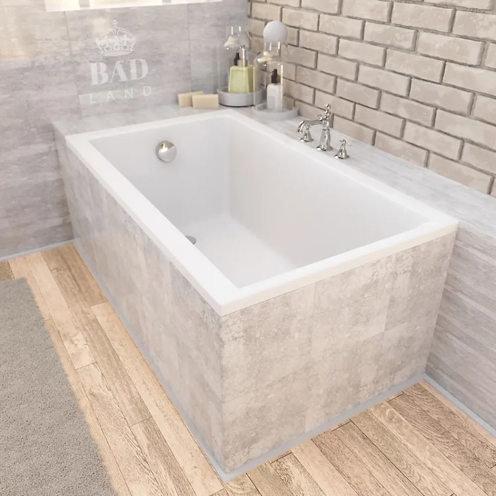 Baignoire D'Angle|Badland Baignoire rectangulaire 100 x 70 CAPRI acrylique blanc + Support stabilisateur en polystyrène + Pieds + Vidage à chromé