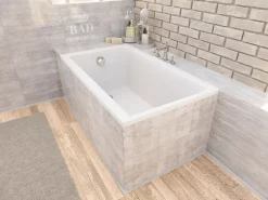 Baignoire D'Angle|Badland Baignoire rectangulaire 100 x 70 CAPRI acrylique blanc + Support stabilisateur en polystyrène + Pieds + Vidage à chromé