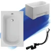Baignoire D'Angle|Badland Baignoire rectangulaire 110 x 70 MINI acrylique blanc + avec Tablier + Pieds + Vidage à chromé