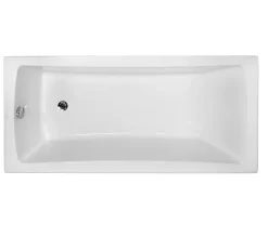 Baignoire Droite|Besco Baignoire rectangulaire + tablier noir mat + repose tête - OPTIMA - 160 x 70 cm