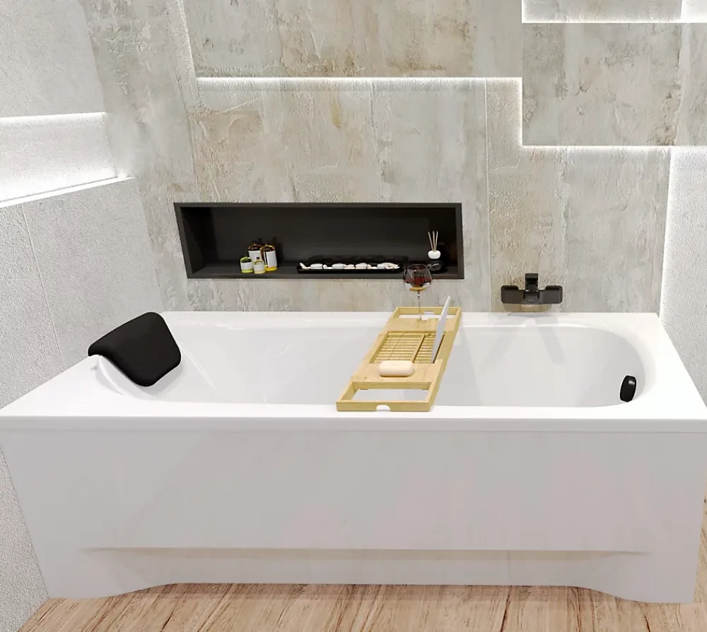 Baignoire D'Angle|Badland Baignoire rectangulaire 170 x 70 BONA acrylique blanc, sans Habillage + Repose Tête + Pieds + Vidage à chromé
