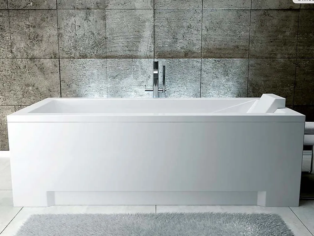 Baignoire Droite|Besco Baignoire rectangulaire - 170 x 70 cm - avec Habillage - Pieds - Vidage Chrome - MODERN