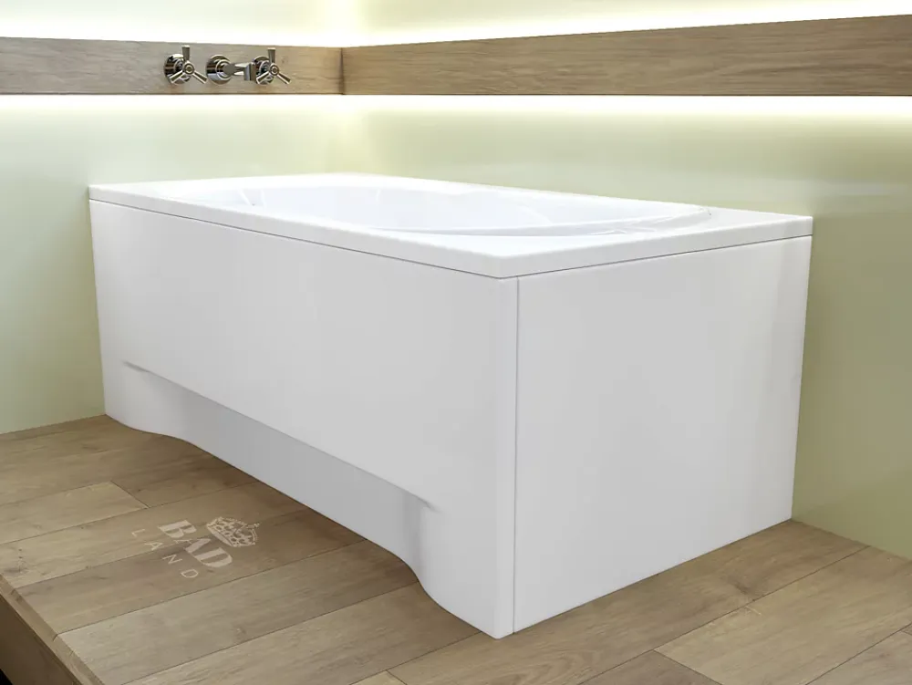 Baignoire D'Angle|Badland Baignoire rectangulaire 120 x 75 GRACJA acrylique blanc + avec Tablier + Pieds + Vidage à chromé
