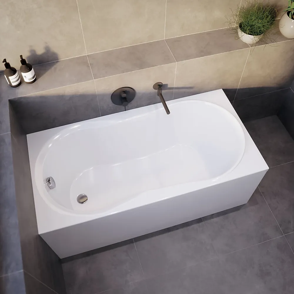 Baignoire D'Angle|Badland Baignoire rectangulaire 120 x 75 GRACJA acrylique blanc + avec Tablier + Pieds + Vidage à chromé