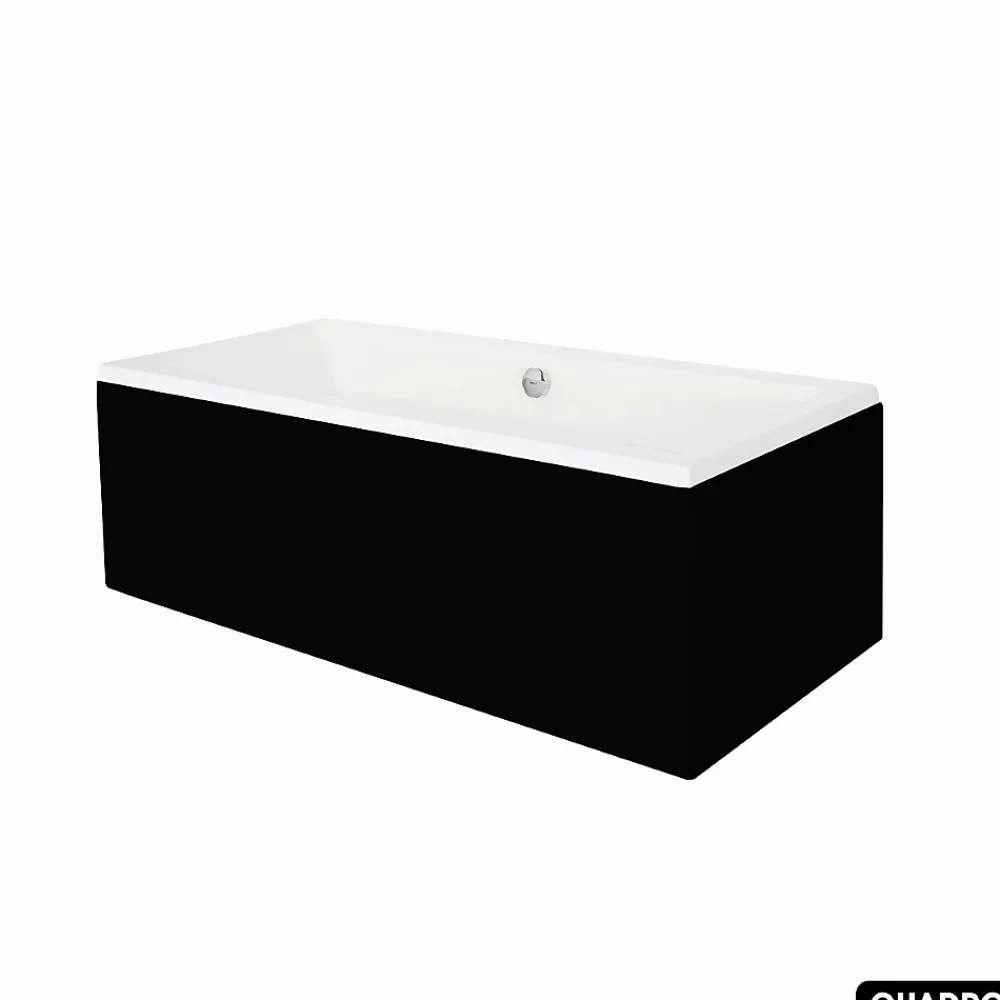Baignoire Droite|Besco Baignoire rectangulaire - avec Tablier Noir Mat et Repose Tête OFFERT - QUADRO - 190 x 90 cm