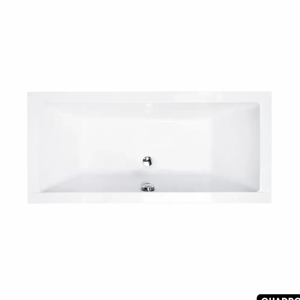 Baignoire Droite|Besco Baignoire rectangulaire - avec Tablier Noir Mat et Repose Tête OFFERT - QUADRO - 190 x 90 cm