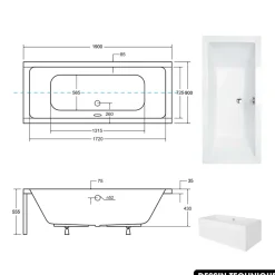 Baignoire Droite|Besco Baignoire rectangulaire - avec Tablier Noir Mat et Repose Tête OFFERT - QUADRO - 190 x 90 cm