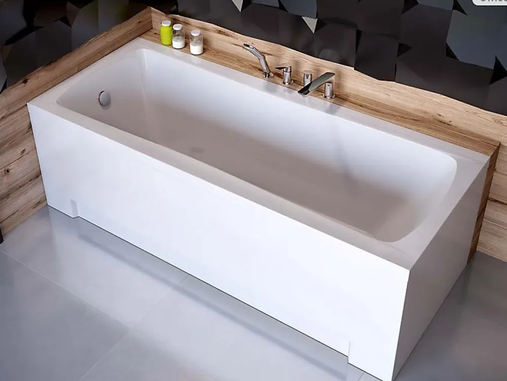 Besco Baignoire rectangulaire - 160 x 70 cm - avec Habillage - Pieds - Vidage Chrome - OPTIMA