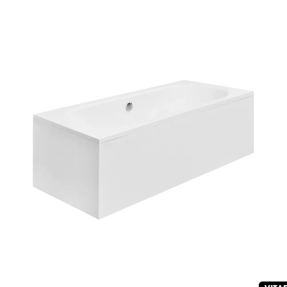 Baignoire Droite|Besco Baignoire rectangulaire - avec Tablier Blanc et Repose Tête OFFERT - VITAE - 180 x 80 cm