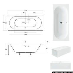 Baignoire Droite|Besco Baignoire rectangulaire - avec Tablier Blanc et Repose Tête OFFERT - VITAE - 180 x 80 cm
