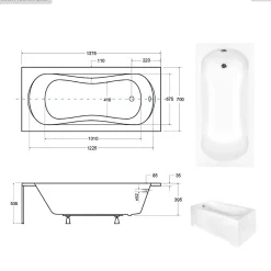 Besco Baignoire rectangulaire - 140 x 70 cm - avec Tablier Blanc - Pieds - Poignées - Vidage Chrome - ARIA PLUS